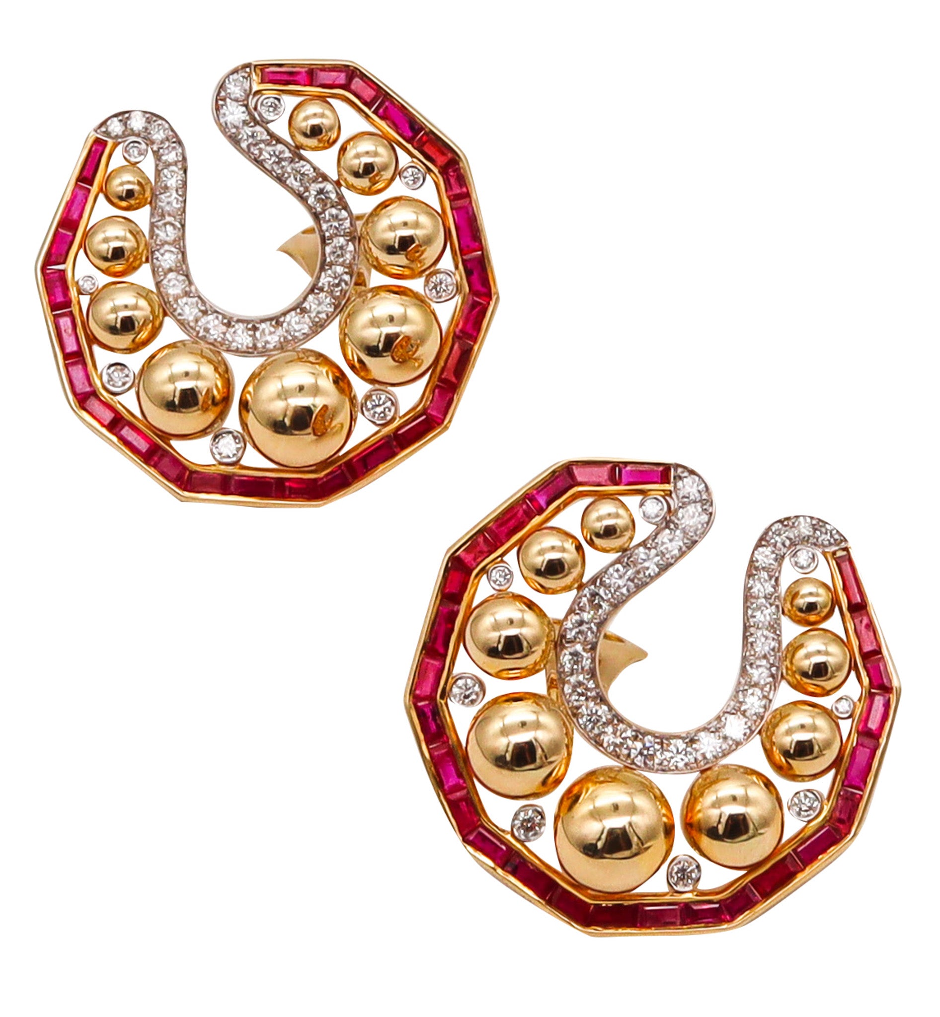 Rebecca Koven Clip On Earrings In 18Kt Gold With 11.30 Ctw In Diamonds And Rubies