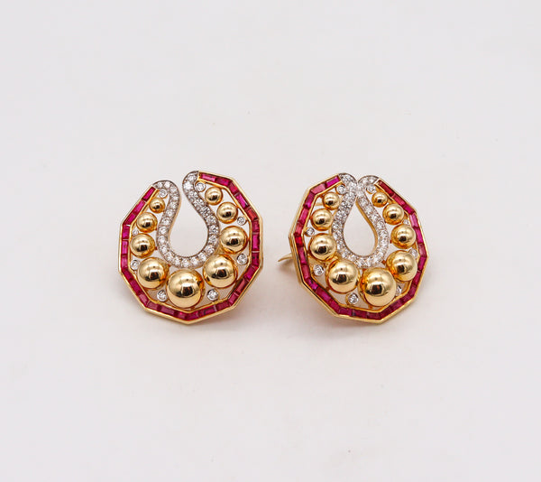 Rebecca Koven Clip On Earrings In 18Kt Gold With 11.30 Ctw In Diamonds And Rubies