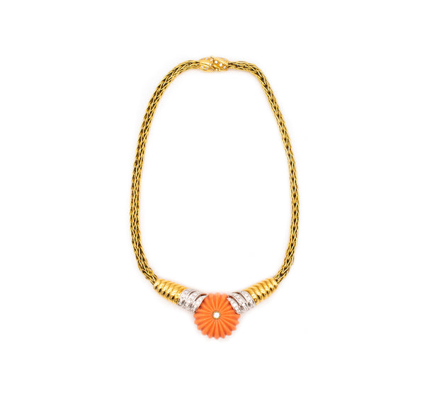 Spritzer And Fuhrmann 18Kt Gold Necklace With 3.10 Cts In Diamonds And Coral