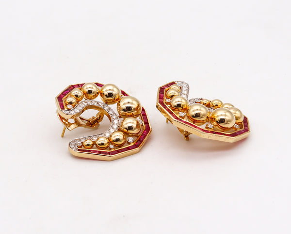 Rebecca Koven Clip On Earrings In 18Kt Gold With 11.30 Ctw In Diamonds And Rubies