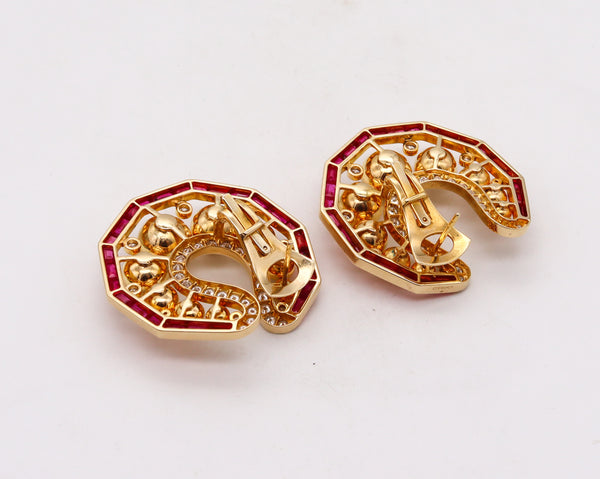 Rebecca Koven Clip On Earrings In 18Kt Gold With 11.30 Ctw In Diamonds And Rubies