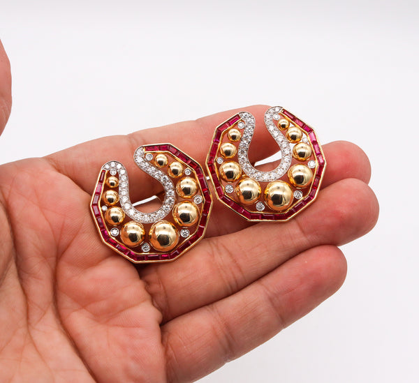 Rebecca Koven Clip On Earrings In 18Kt Gold With 11.30 Ctw In Diamonds And Rubies