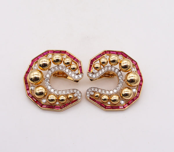 Rebecca Koven Clip On Earrings In 18Kt Gold With 11.30 Ctw In Diamonds And Rubies