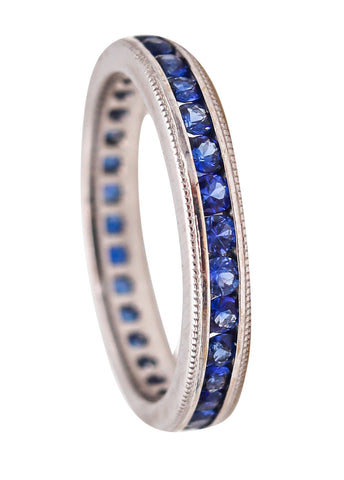 Eternity Band Ring In 18Kt White Gold With 1.22 Cts In Vivid Blue Sapphires