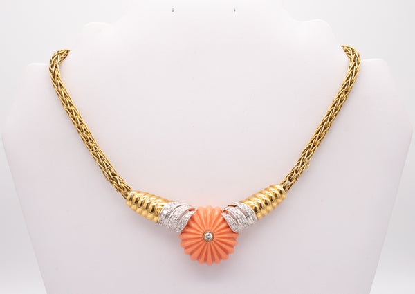 Spritzer And Fuhrmann 18Kt Gold Necklace With 3.10 Cts In Diamonds And Coral