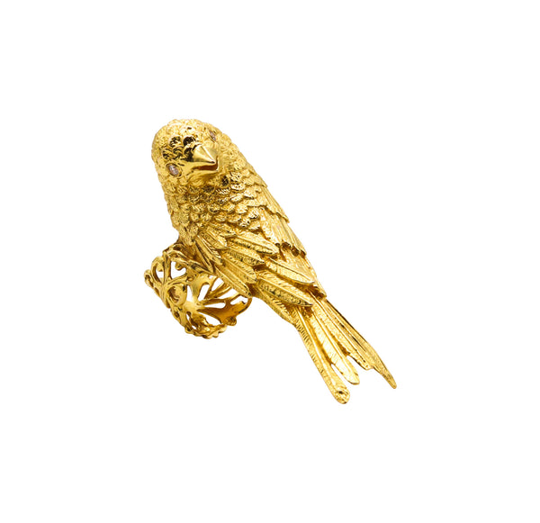 Rebecca Koven Sculptural Parakeet Bird Ring In Solid 18Kt Yellow Gold