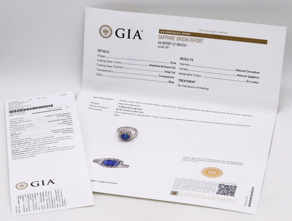 Gia Certified Platinum Cocktail With 3.99 Ctw In Ceylon Sapphire And Diamonds