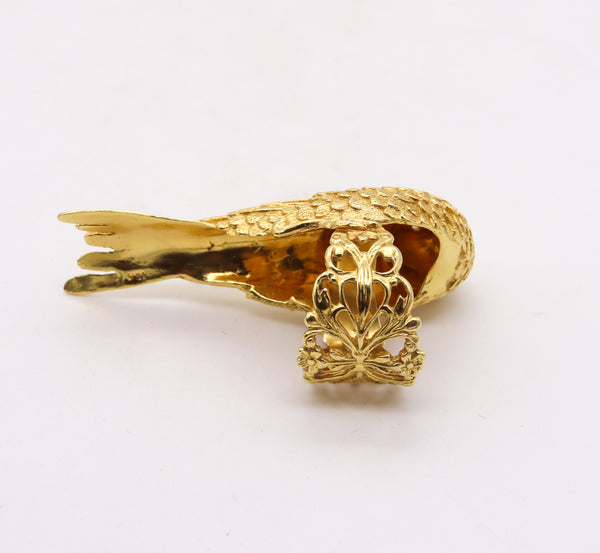 Rebecca Koven Sculptural Parakeet Bird Ring In Solid 18Kt Yellow Gold