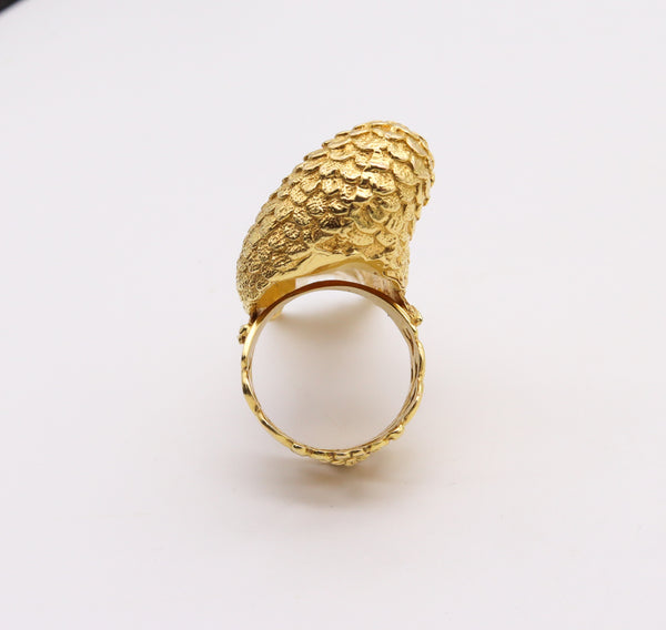 Rebecca Koven Sculptural Parakeet Bird Ring In Solid 18Kt Yellow Gold