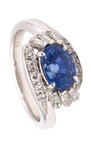 Gia Certified Platinum Cocktail With 3.99 Ctw In Ceylon Sapphire And Diamonds