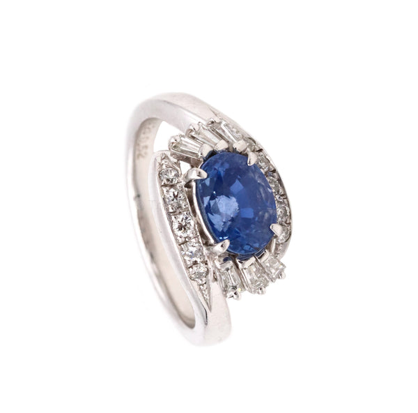 Gia Certified Platinum Cocktail With 3.99 Ctw In Ceylon Sapphire And Diamonds