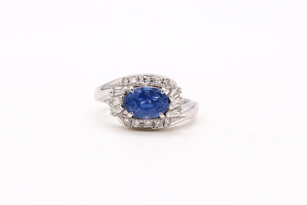 Gia Certified Platinum Cocktail With 3.99 Ctw In Ceylon Sapphire And Diamonds