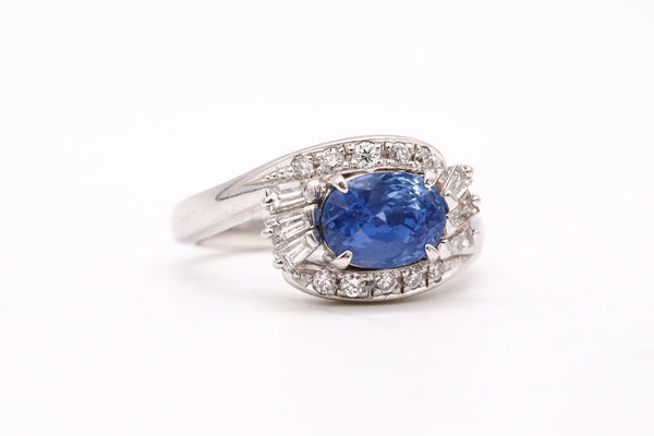 Gia Certified Platinum Cocktail With 3.99 Ctw In Ceylon Sapphire And Diamonds