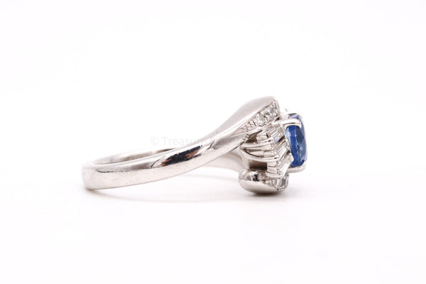 Gia Certified Platinum Cocktail With 3.99 Ctw In Ceylon Sapphire And Diamonds