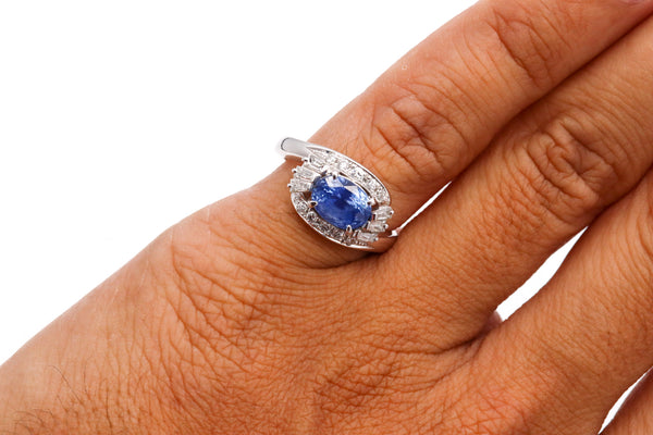 Gia Certified Platinum Cocktail With 3.99 Ctw In Ceylon Sapphire And Diamonds