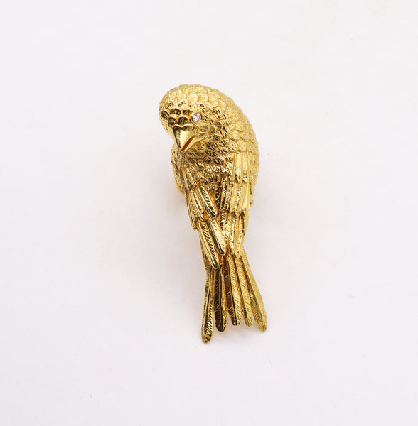 Rebecca Koven Sculptural Parakeet Bird Ring In Solid 18Kt Yellow Gold