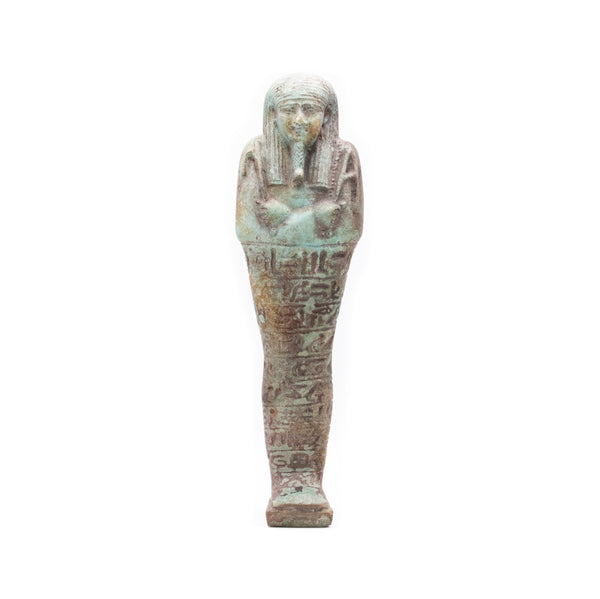 *Ancient Egypt 672-525 BC. 26th Dynasty Ushabti Of A Worker In Blue Green Glazed Faience With COA