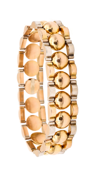 *Mid-Century 1950's retro geometric tank bracelet in two tones of solid 18 kt gold