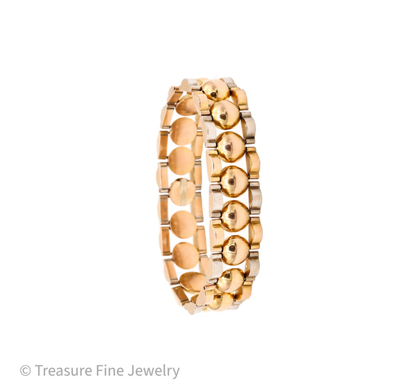 *Mid-Century 1950's retro geometric tank bracelet in two tones of solid 18 kt gold