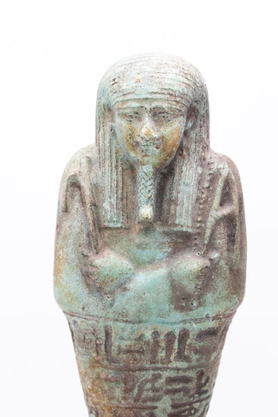 *Ancient Egypt 672-525 BC. 26th Dynasty Ushabti Of A Worker In Blue Green Glazed Faience With COA