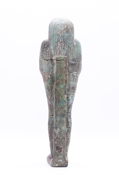 *Ancient Egypt 672-525 BC. 26th Dynasty Ushabti Of A Worker In Blue Green Glazed Faience With COA