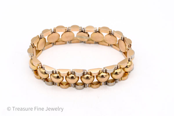 *Mid-Century 1950's retro geometric tank bracelet in two tones of solid 18 kt gold