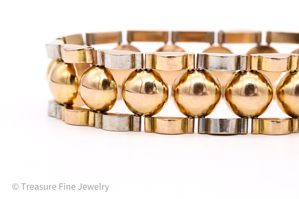 *Mid-Century 1950's retro geometric tank bracelet in two tones of solid 18 kt gold