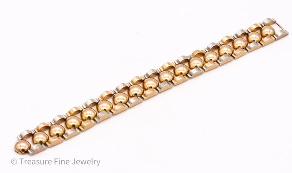 *Mid-Century 1950's retro geometric tank bracelet in two tones of solid 18 kt gold