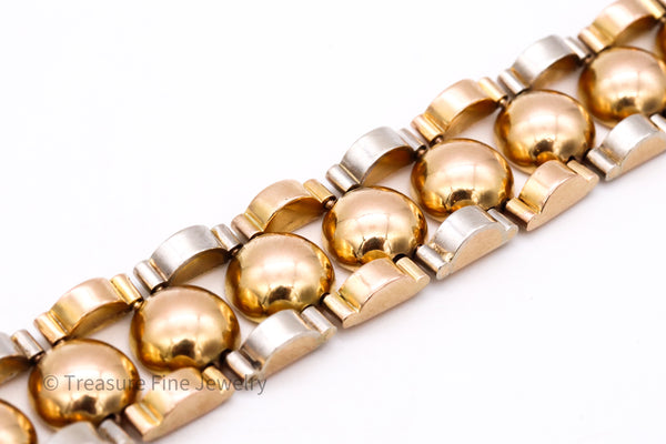 *Mid-Century 1950's retro geometric tank bracelet in two tones of solid 18 kt gold