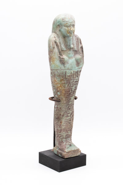 *Ancient Egypt 672-525 BC. 26th Dynasty Ushabti Of A Worker In Blue Green Glazed Faience With COA