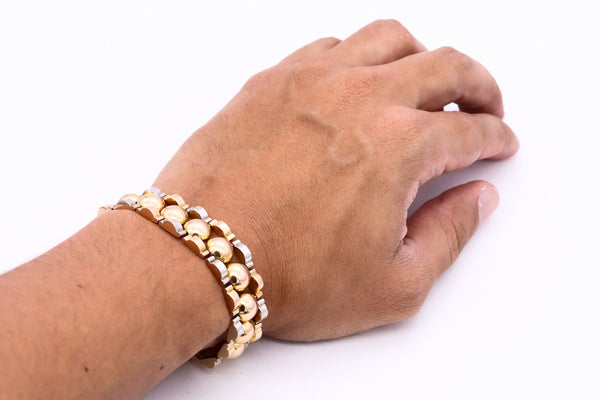 *Mid-Century 1950's retro geometric tank bracelet in two tones of solid 18 kt gold
