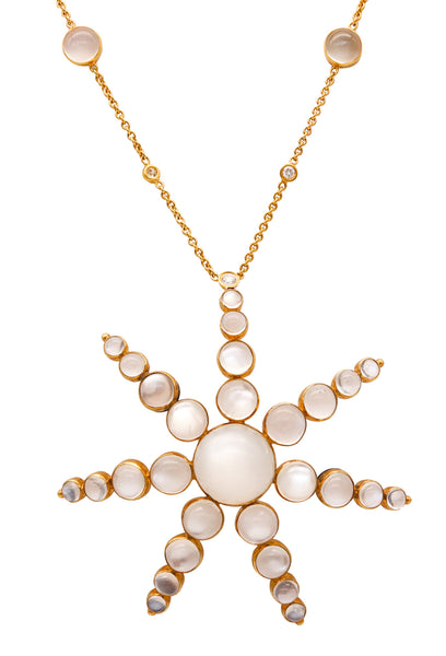 Rebecca Koven Starfish Pendant Necklace In 18Kt Gold With 72.36 Ctw In Diamonds And Moonstones