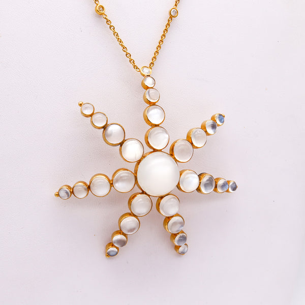 Rebecca Koven Starfish Pendant Necklace In 18Kt Gold With 72.36 Ctw In Diamonds And Moonstones