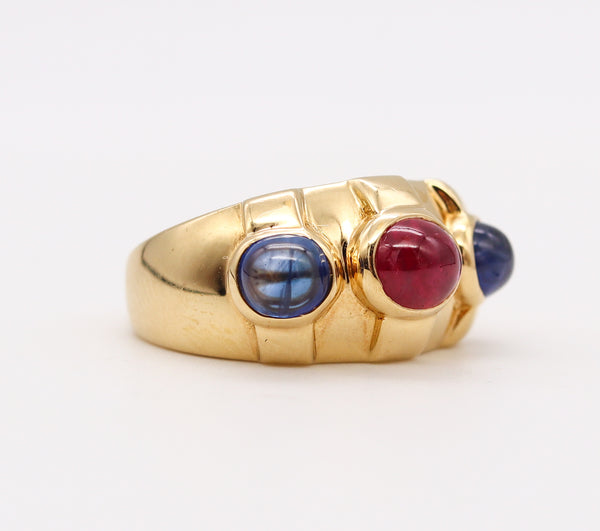 Bvlgari Roma Three Gems Ring In 18Kt Gold With 2.33 Ctw In Ruby And Sapphires