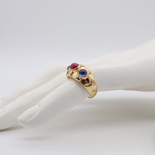 Bvlgari Roma Three Gems Ring In 18Kt Gold With 2.33 Ctw In Ruby And Sapphires
