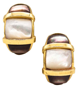 Andrew Clunn New York Hoop Earrings In 18 Kt Yellow Gold With White & Black Nacre