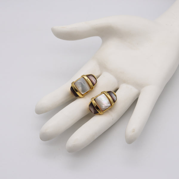 Andrew Clunn New York Hoop Earrings In 18 Kt Yellow Gold With White & Black Nacre