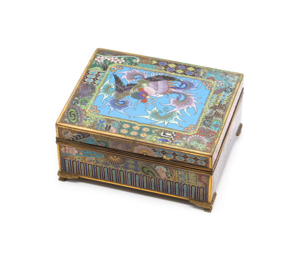 JAPAN 1900 MEIJI PERIOD CLOISONNE ENAMELED BRONZE BOX