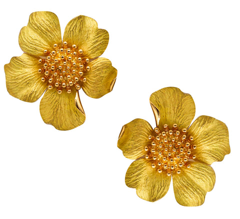 Tiffany Co Large Dogwood Wild Rose Flowers Earrings In Solid 18Kt Yellow Gold