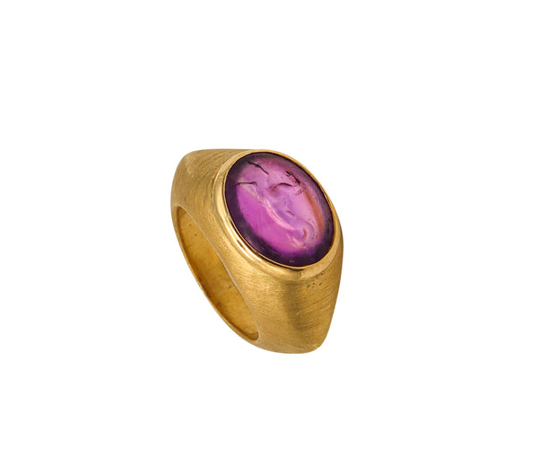 -Bvlgari Roman 1970 Intaglio Signet Ring In 20Kt And 18Kt Gold With Ancient Carved Amethyst