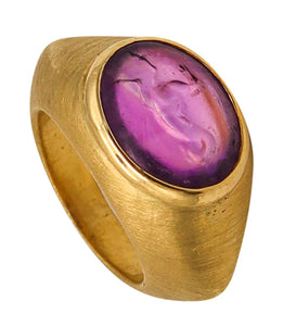 -Bvlgari Roman 1970 Intaglio Signet Ring In 20Kt And 18Kt Gold With Ancient Carved Amethyst