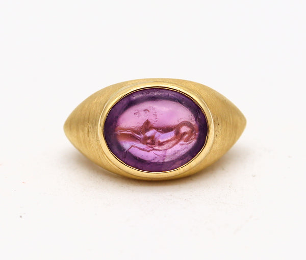 -Bvlgari Roman 1970 Intaglio Signet Ring In 20Kt And 18Kt Gold With Ancient Carved Amethyst