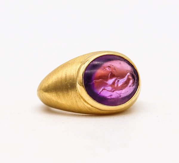 -Bvlgari Roman 1970 Intaglio Signet Ring In 20Kt And 18Kt Gold With Ancient Carved Amethyst