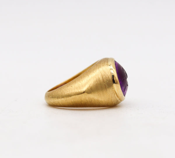 -Bvlgari Roman 1970 Intaglio Signet Ring In 20Kt And 18Kt Gold With Ancient Carved Amethyst