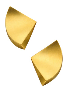-German Designer Bauhaus Geometric Triangular Clips On Earrings In 18Kt Gold