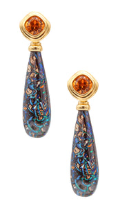 Katherine Jetter Convertible Drop Earrings In 18Kt Gold With 36.32 Cts In Opal & Mandarin garnets
