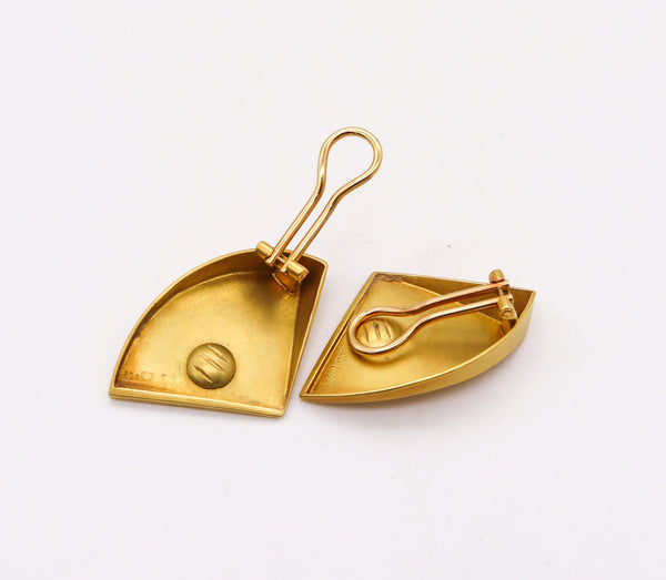 -German Designer Bauhaus Geometric Triangular Clips On Earrings In 18Kt Gold