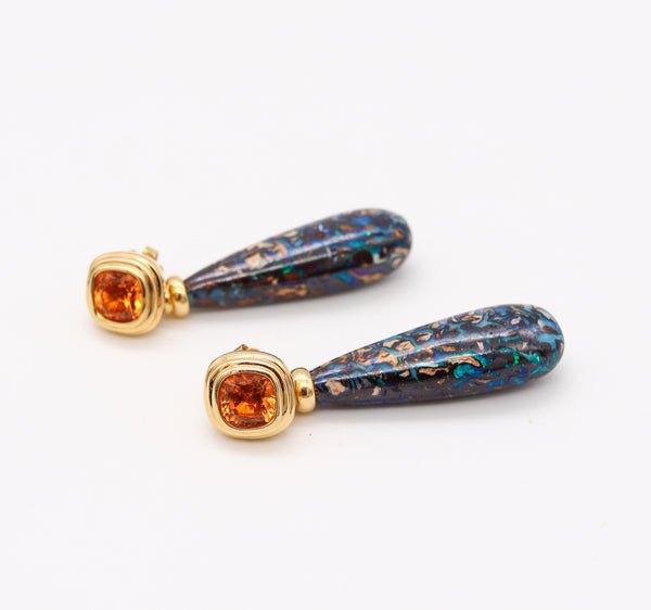 Katherine Jetter Convertible Drop Earrings In 18Kt Gold With 36.32 Cts In Opal & Mandarin garnets