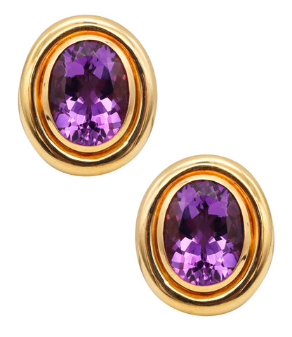 -Tiffany Co. 1987 Paloma Picasso Clips Earrings In 18Kt Yellow Gold With Amethysts