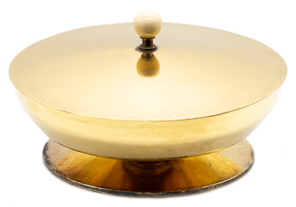 Art Deco 1930 Swiss Centerpiece Compote With Lid In Solid Gilded .925 Sterling Silver